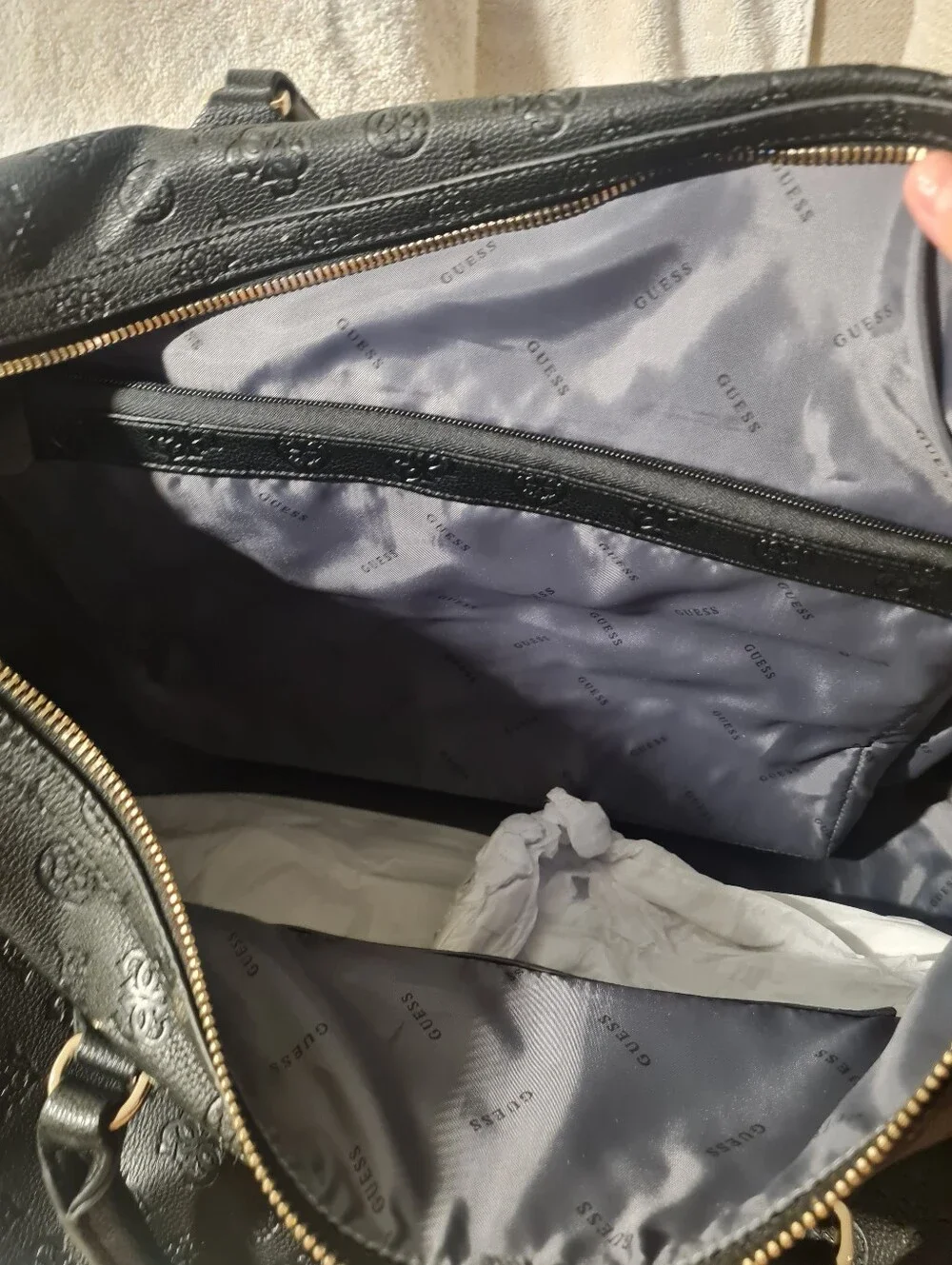 GUESS Black Embossed Logo Travel Duffel